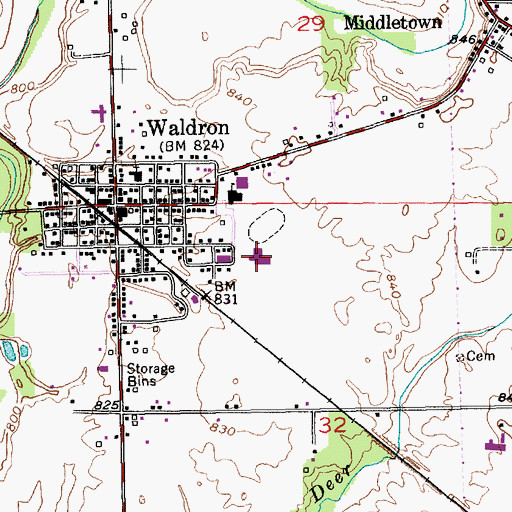 Topographic Map of Waldron Junior-Senior High School, IN