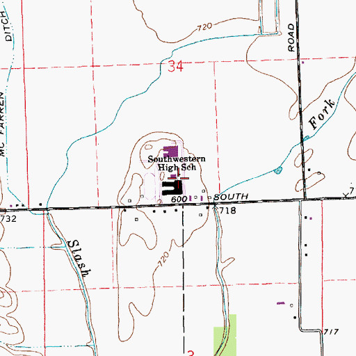 Topographic Map of Southwestern Elementary School, IN