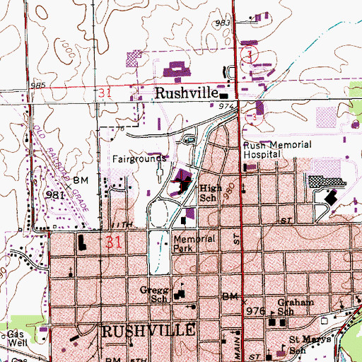 Topographic Map of Rushville Consolidated High School, IN