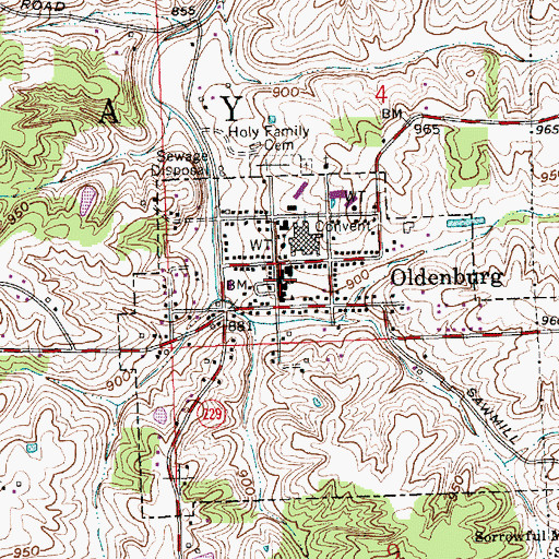 Topographic Map of Oldenburg Elementary School, IN