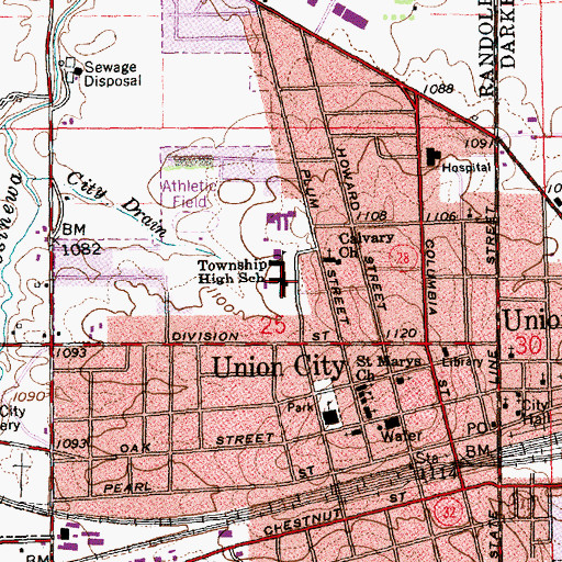 Topographic Map of West Side Middle School, IN