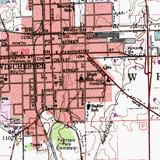 Topographic Map of Winchester Community High School, IN