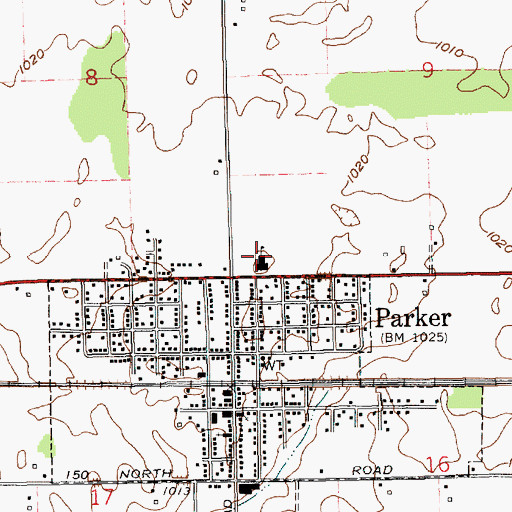 Topographic Map of Parker Elementary School, IN