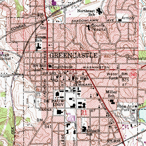 Topographic Map of Greencastle Junior High School, IN