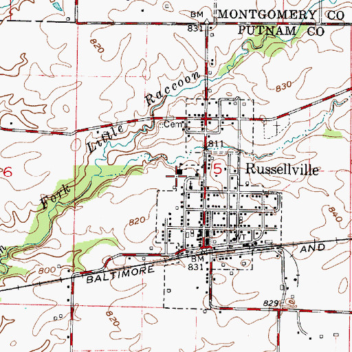 Topographic Map of Russellville Elementary School, IN