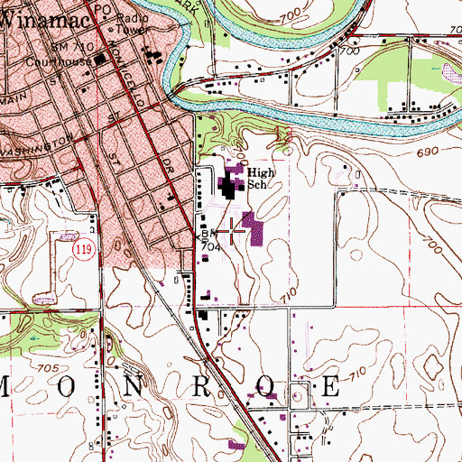 Topographic Map of Eastern Pulaski Elementary School, IN