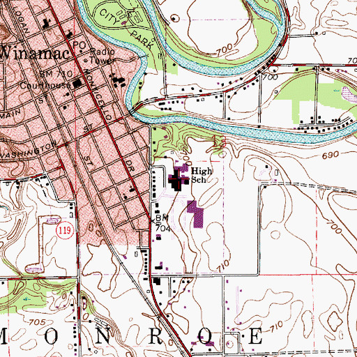 Topographic Map of Winamac Community Junior High School, IN