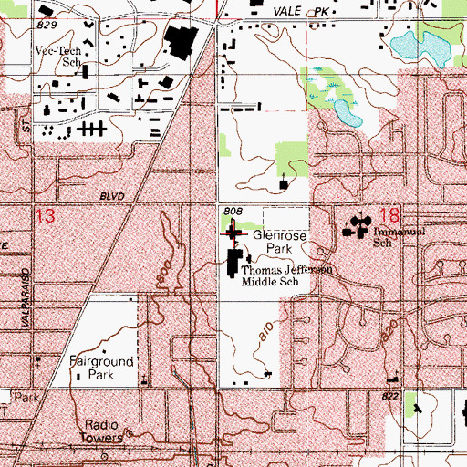 Topographic Map of Thomas Jefferson Elementary School, IN