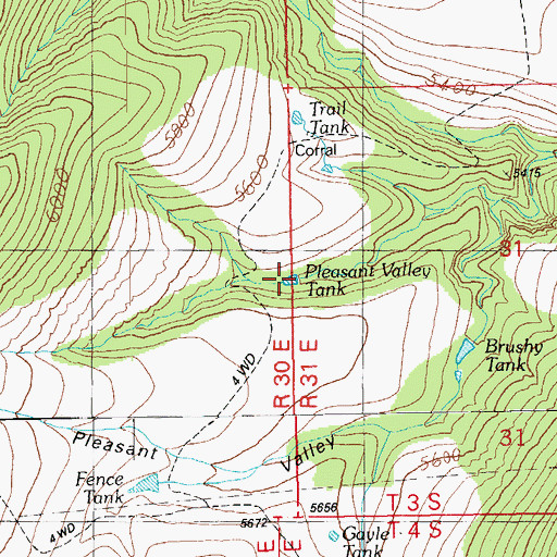 Topographic Map of Pleasant Valley Tank, AZ