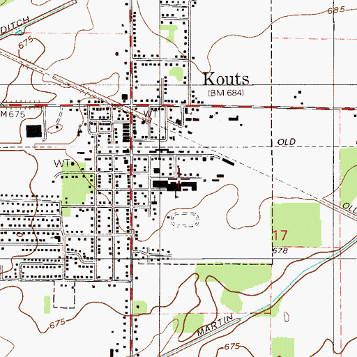 Topographic Map of Kouts Junior-Senior High School, IN