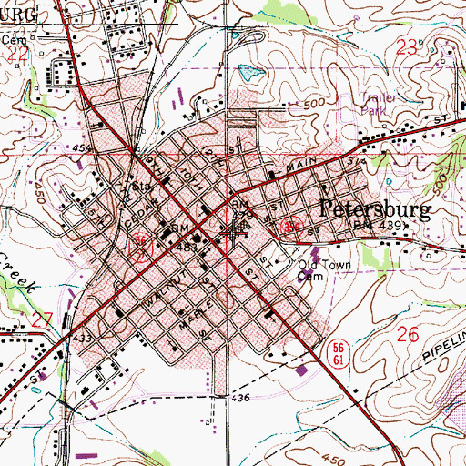 Topographic Map of Pike Central School, IN