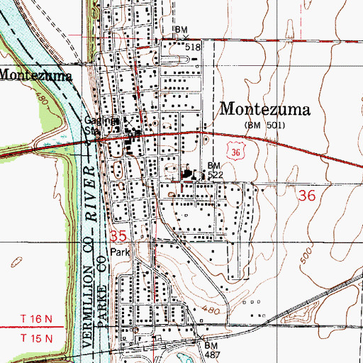 Topographic Map of Montezuma Junior High and Senior High School, IN