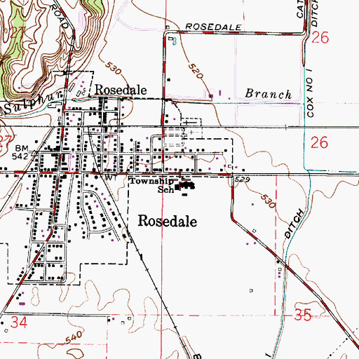 Topographic Map of Rosedale Elementary and High School, IN