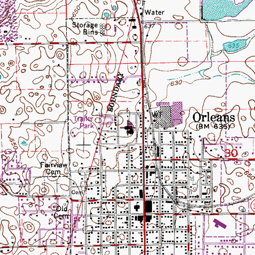 Topographic Map of Orleans Junior Senior High School, IN