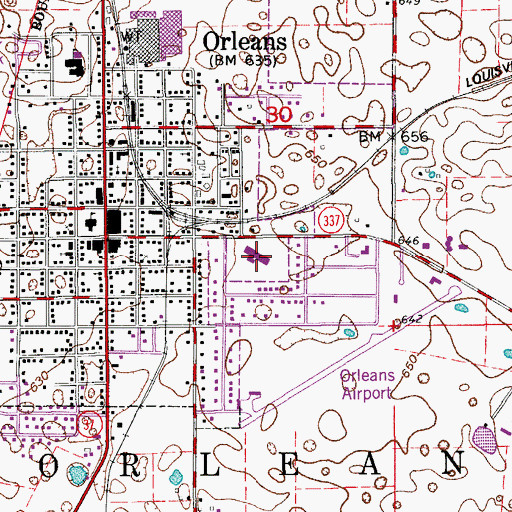 Topographic Map of Orleans Elementary School, IN