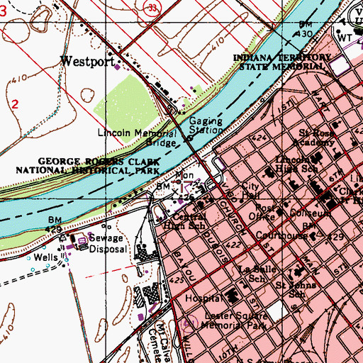 Topographic Map of George Rogers Clark National Historical Park, IN