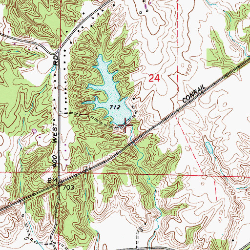 Topographic Map of Okalla Lake Dam, IN