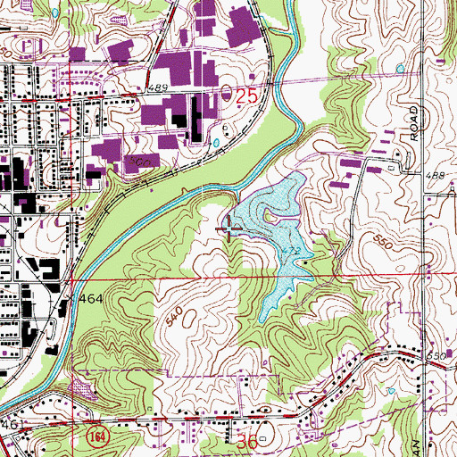 Topographic Map of Ruxer Lake Dam, IN