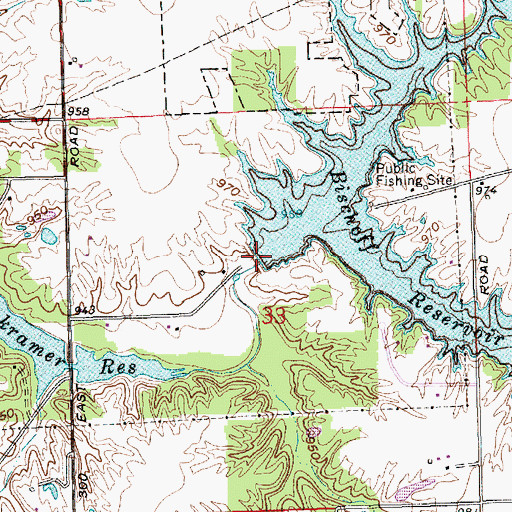 Topographic Map of Bischoff Reservoir Dam, IN
