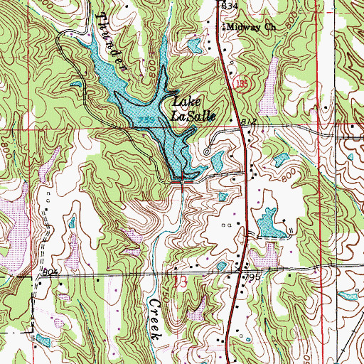 Topographic Map of Lake Lasalle Dam, IN