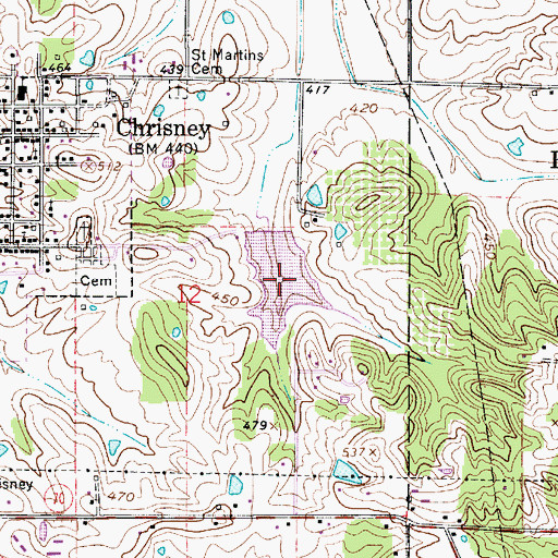 Topographic Map of Chrisney Lake, IN
