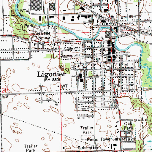 Topographic Map of West Noble Middle School, IN