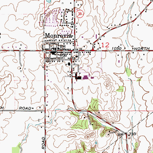 Topographic Map of Monrovia Junior-Senior High School, IN