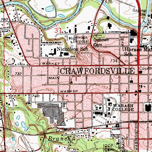 Topographic Map of Caleb Mills Elementary School, IN