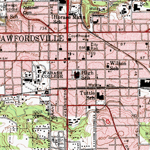 Topographic Map of Crawfordsville Senior High School, IN