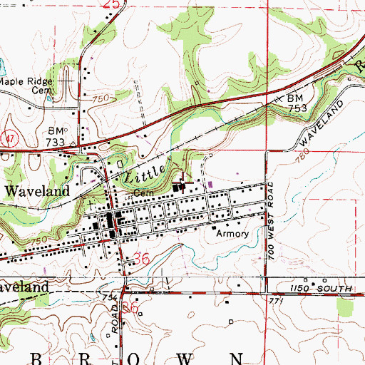 Topographic Map of Waveland Elementary School, IN
