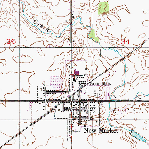 Topographic Map of New Market Elementary School, IN