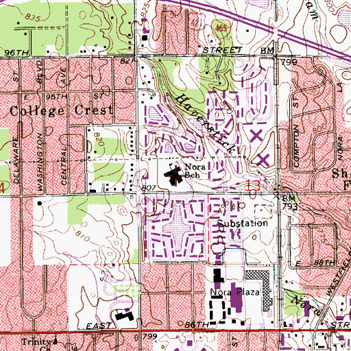 Topographic Map of Nora Elementary School, IN