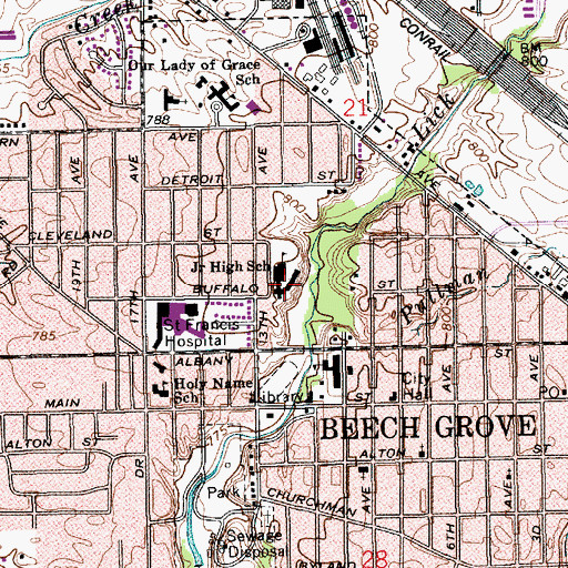 Topographic Map of Beech Grove Middle School, IN