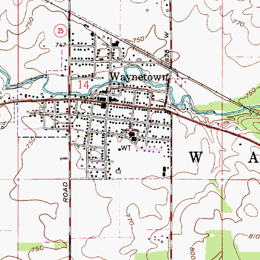 Topographic Map of Waynetown Elementary and Junior High School, IN