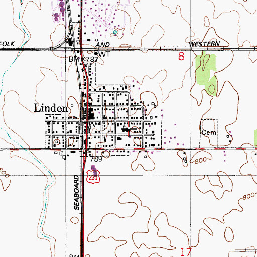 Topographic Map of Linden Elementary School, IN