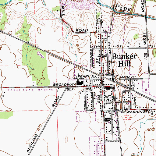 Topographic Map of Bunker Hill Elementary School, IN