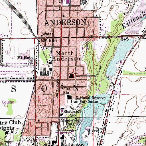 Topographic Map of North Anderson Elementary School, IN
