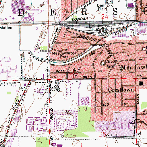 Topographic Map of Meadowbrook Elementary School, IN