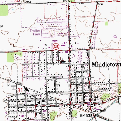 Topographic Map of Middletown Elementary School, IN