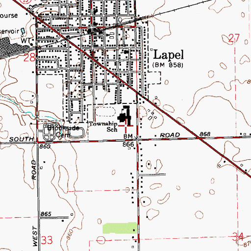 Topographic Map of Lapel Elementary and High School, IN
