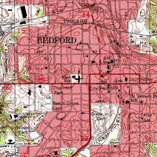 Topographic Map of Bedford Middle School, IN