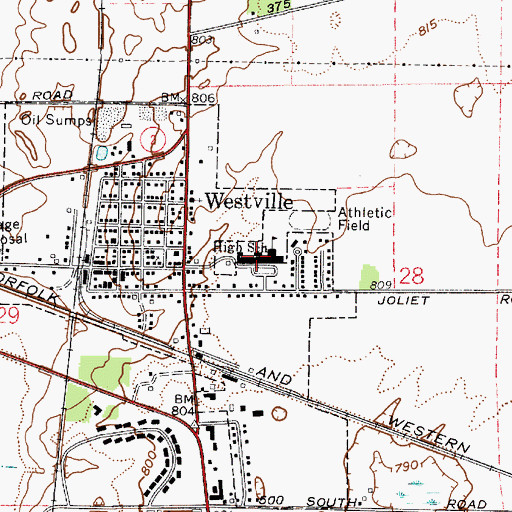 Topographic Map of Westville High School, IN