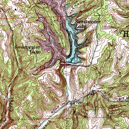Topographic Map of Sweetwater Lake Dam, IN