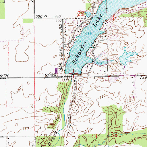 Topographic Map of Schaefer Lake Dam, IN