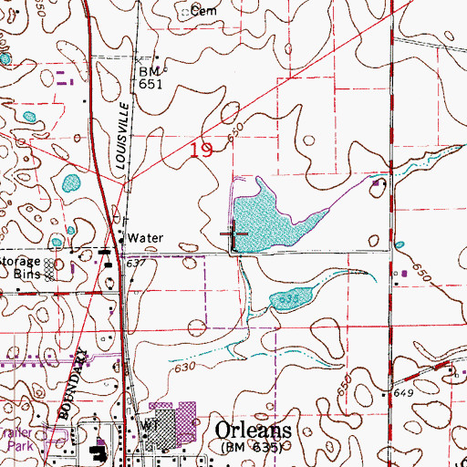 Topographic Map of Orleans Water Works Reservoir Dam, IN