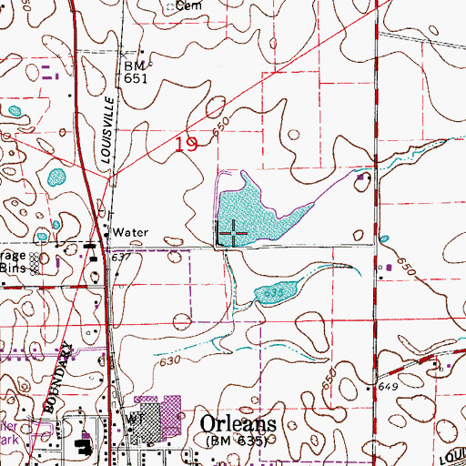 Topographic Map of Orleans Water Works Reservoir, IN
