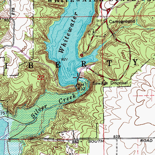 Topographic Map of Whitewater State Park Lake Dam, IN