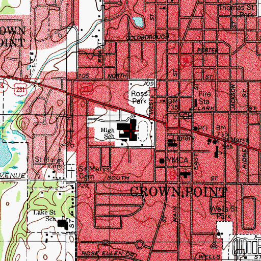 Topographic Map of Crown Point High School, IN
