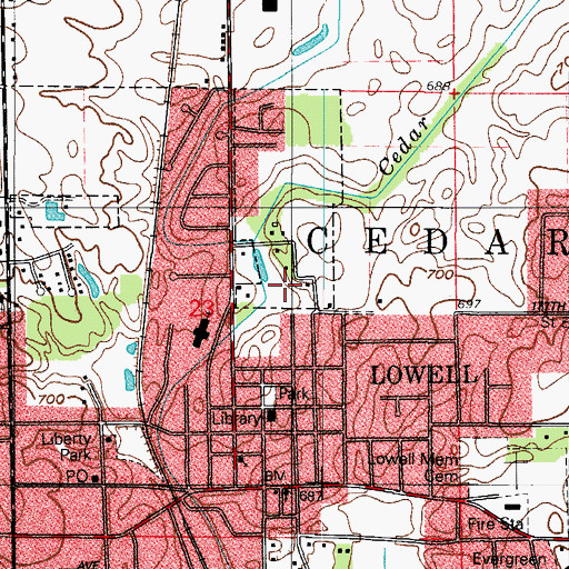 Topographic Map of Lowell Middle School, IN