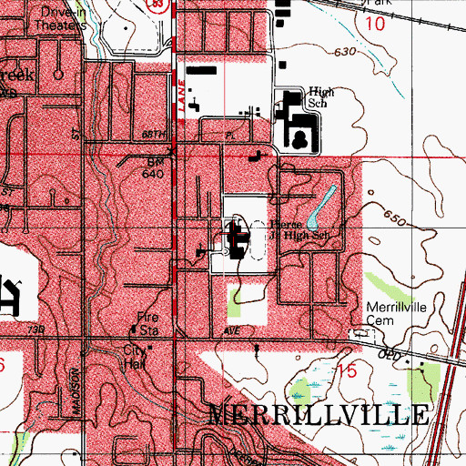 Topographic Map of Pierce Middle School, IN